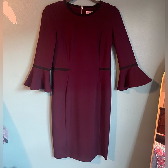 Calvin Klein Piped Bell Sleeve Sheath Bobbie Spencer Dress - Picture 5 of 9